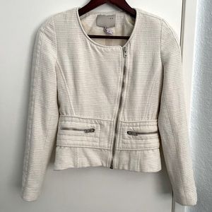 Iro Haven White Tweed Asymmetrical Zipper Moto Jacket Size 0